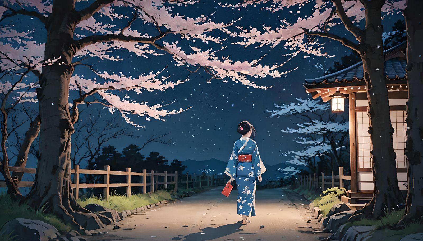 Ukiyo-e Night Landscape with Girl