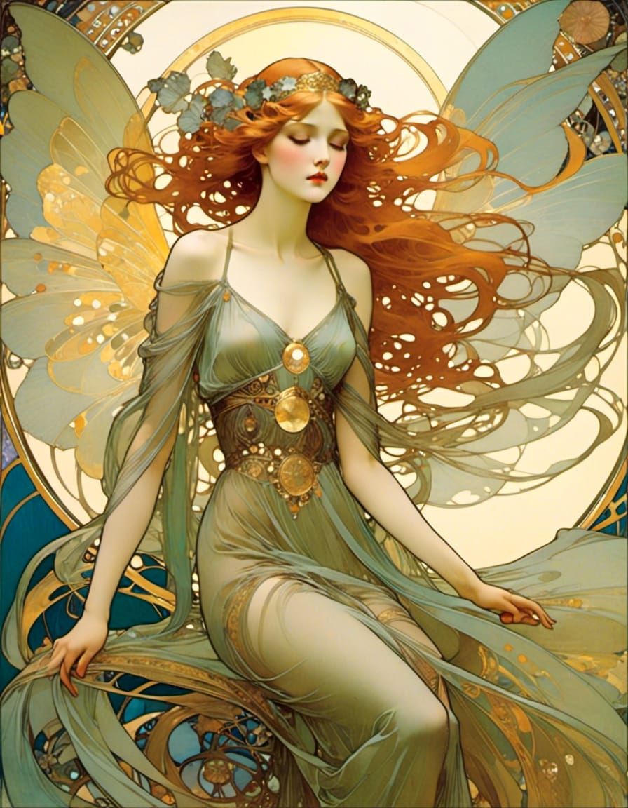 Gossamer Winged Fairy in Art Nouveau Style
