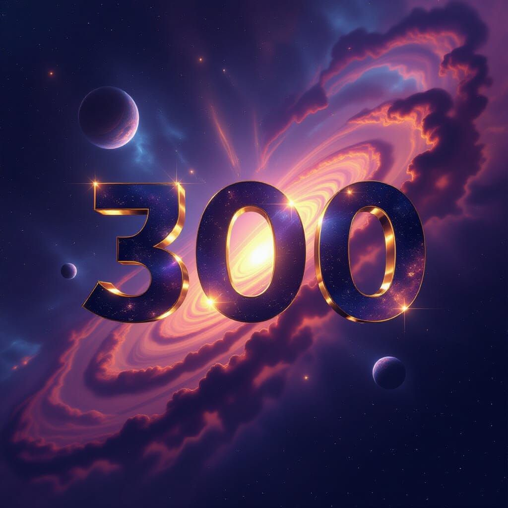 Metallic Number 300 in Vibrant Nebula