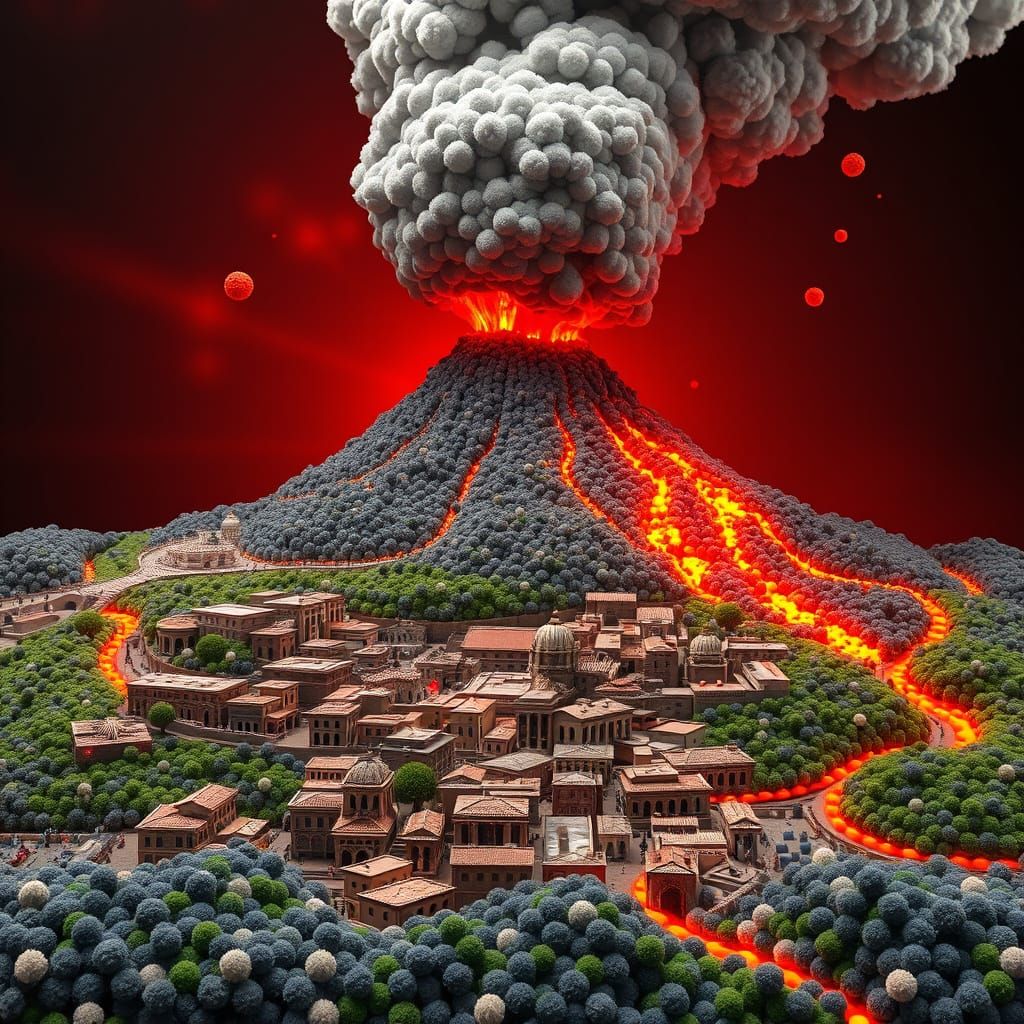 Pompeii Diorama Rendered with Pom Poms