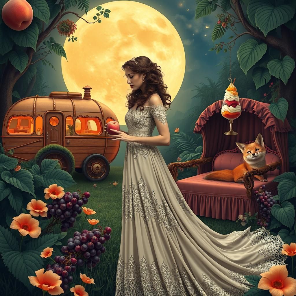 Dreamy Woman in Surreal Steampunk Garden