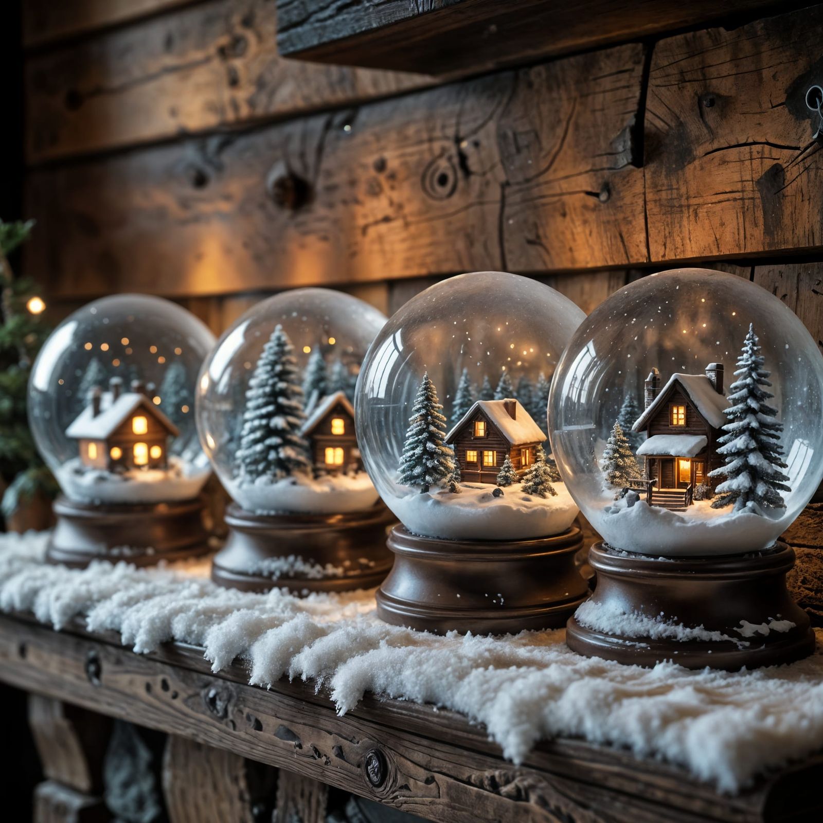 Snow Globes with Cabins in Impressionistic Style