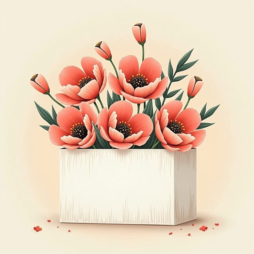Oversized Red Poppies Spilling from Box: Beatrix Potter Styl...