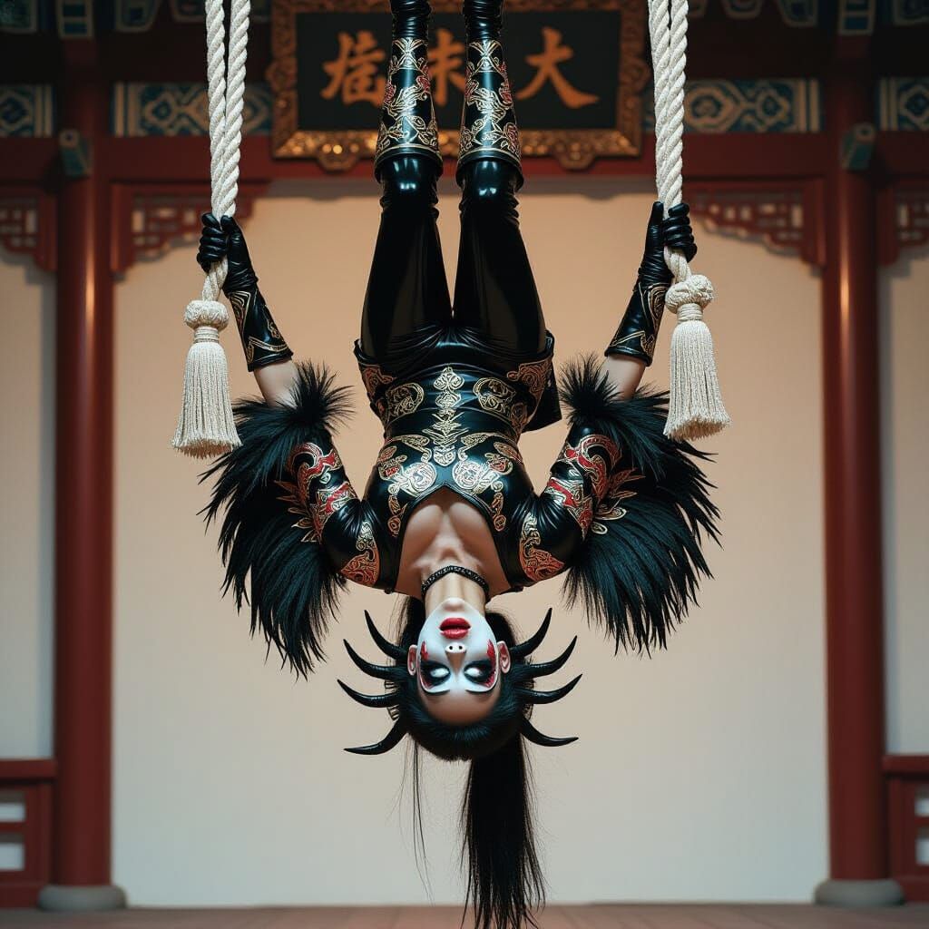 Dragon Armor Acrobat on Opera Stage in Dark Fantasy Style