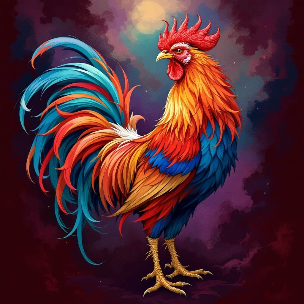 Majestic Rooster Adorns Ornate Background