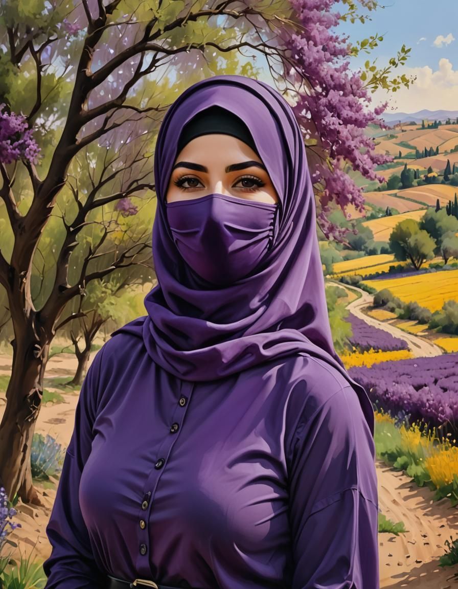 Middle Eastern Woman in Purple Blouse, Oil Painting