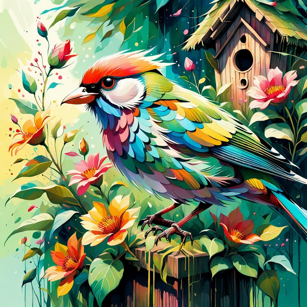 Bird Song in a Lush Detailed Garden