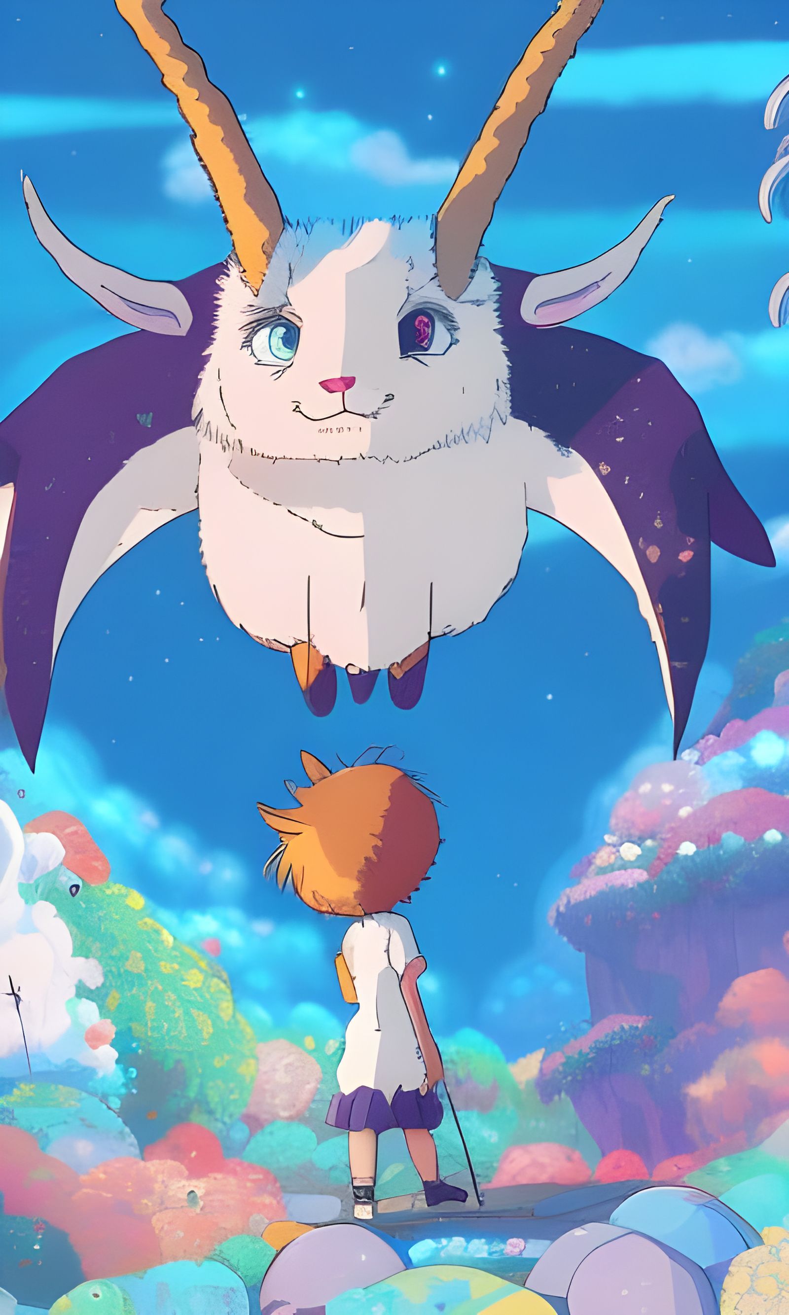 Kawaii Monster Goat in Candy World: Ghibli-esque Art