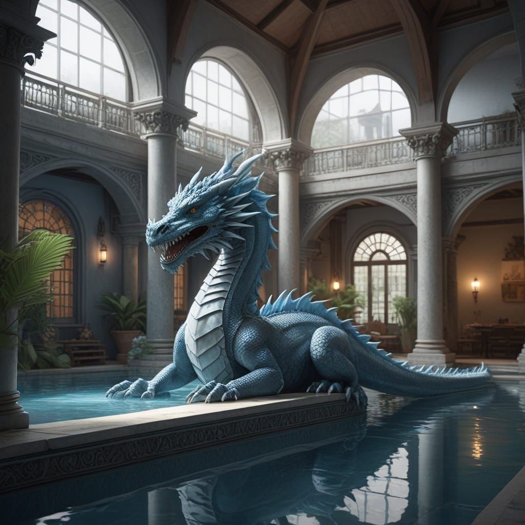 Elegant Sea Serpent Dragon in Classical Pool