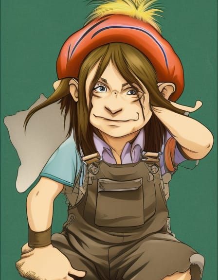 Halfling Hobbit Redneck Druid Portrait in Anime Style