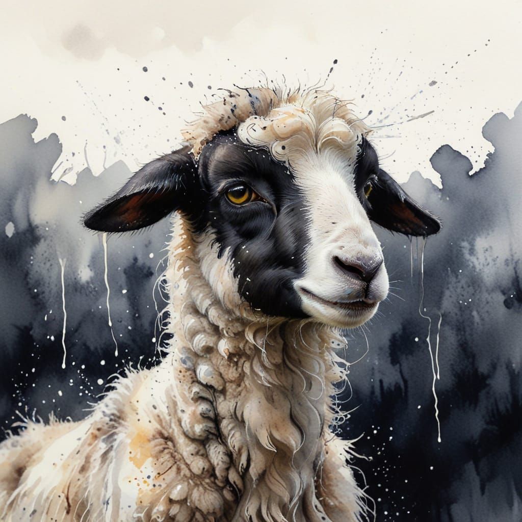 Watercolor Portrait of a Timid Lamb