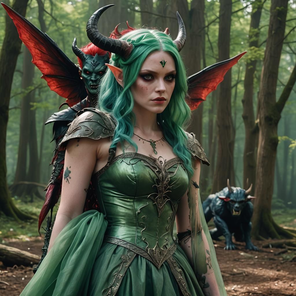 Green Fairy Tempts a Princess: Cinematic Film Still