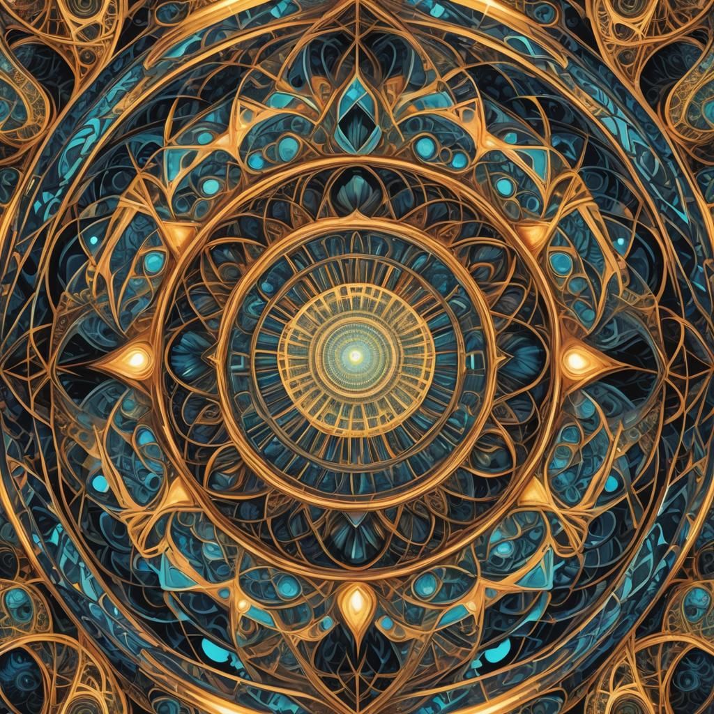 Glowing Stargate Chevrons in Abstract Fractal Art