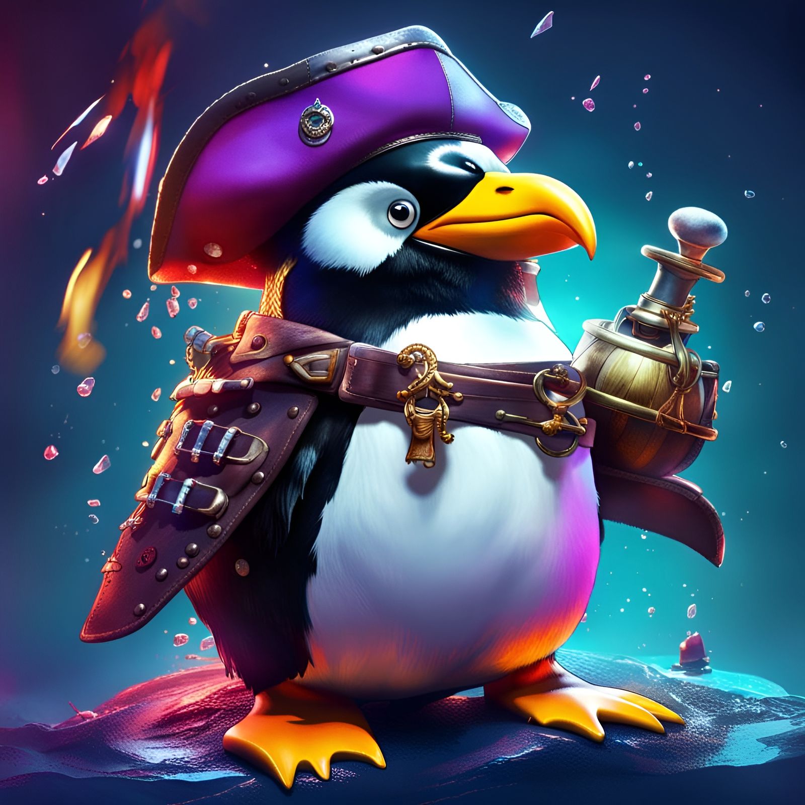 Penguin Pirate King in Splash Art Style