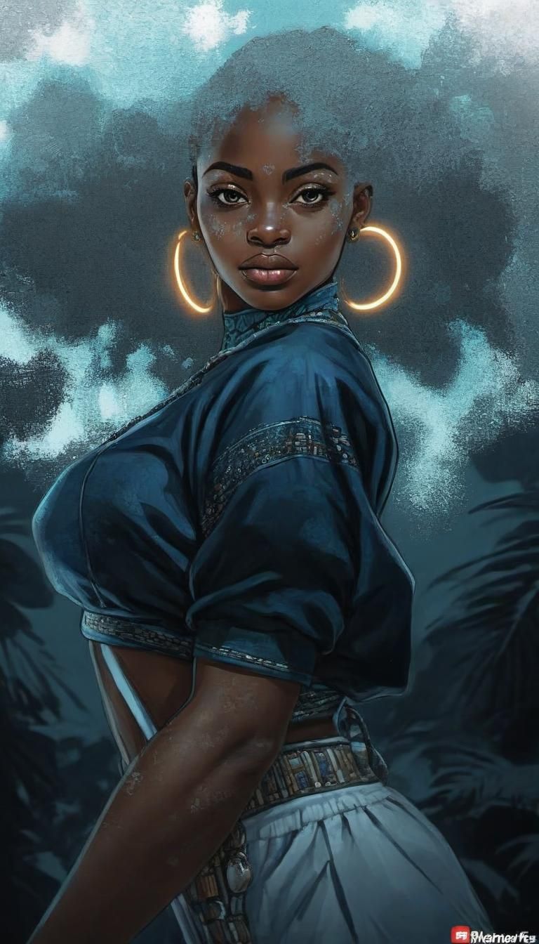 African Woman with Blue-Gray Hair Portrait