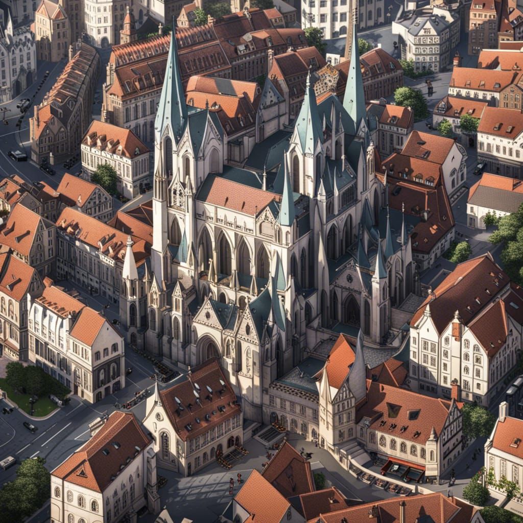 Gothic Cityscape with Central Church