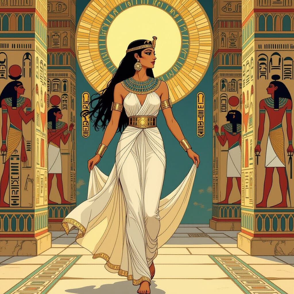 Isis in Egyptian Temple, Art Nouveau Style