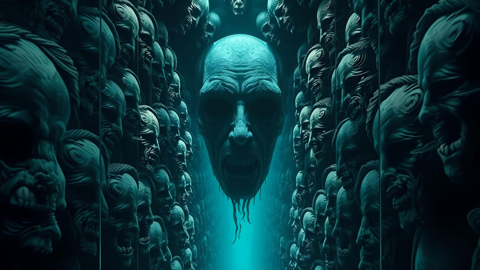 Eerie Mirror of a Thousand Faces in Horror Style