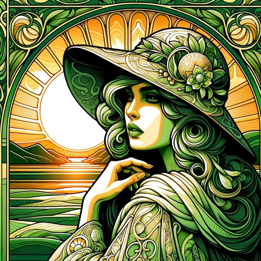 Art Nouveau Middle Eastern Woman at Sunset