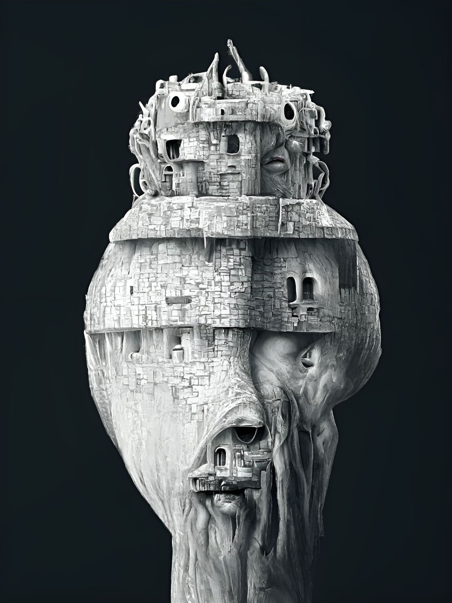 Glitchy Digital Humanoid with Castle Head