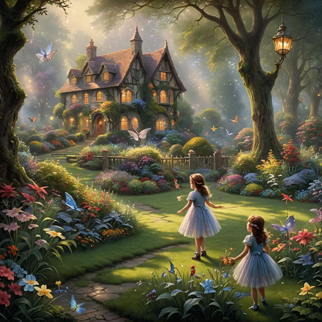 Fairies Playing in an English Garden