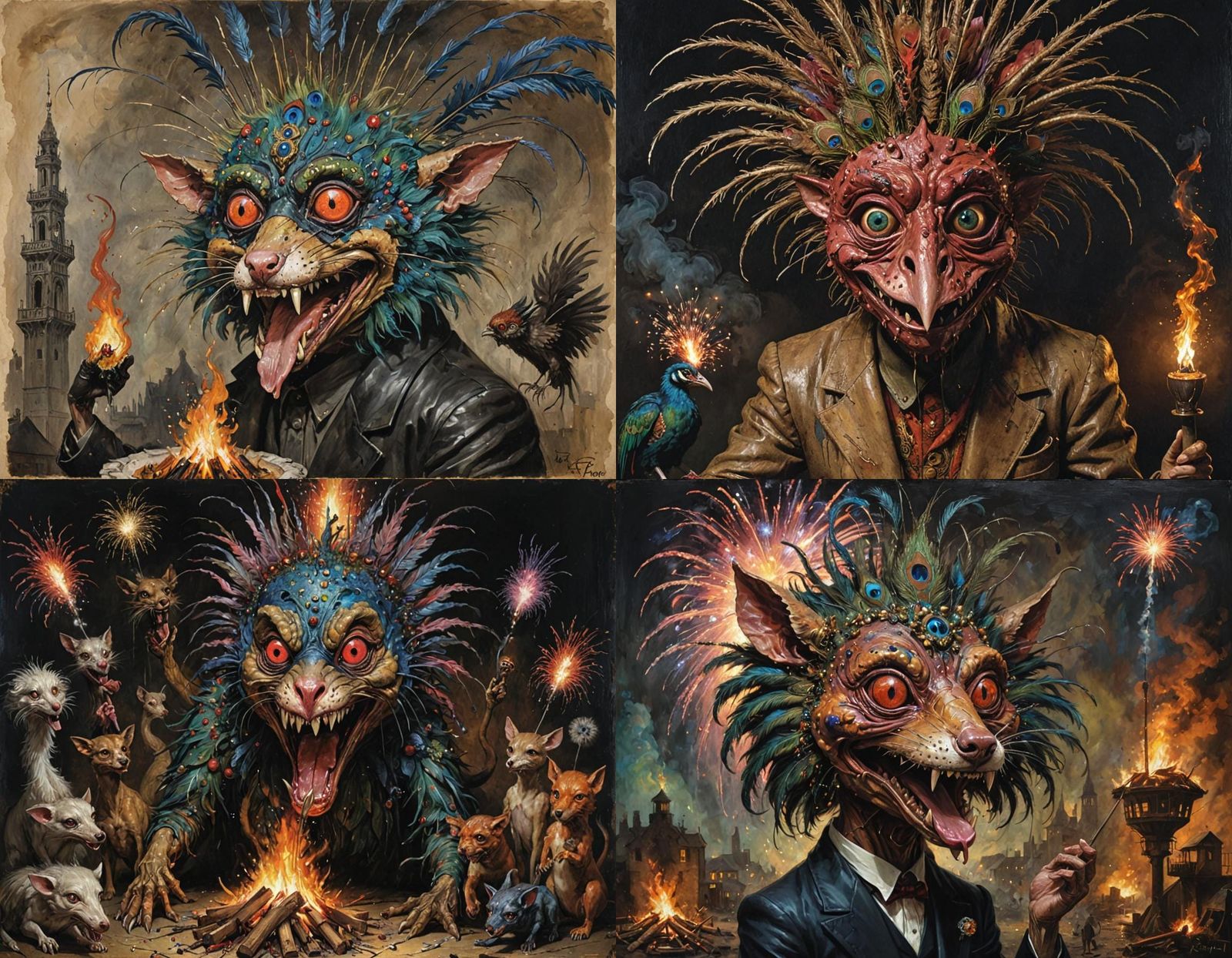 Grotesque Bonfire Night Scene in Art Deco Style