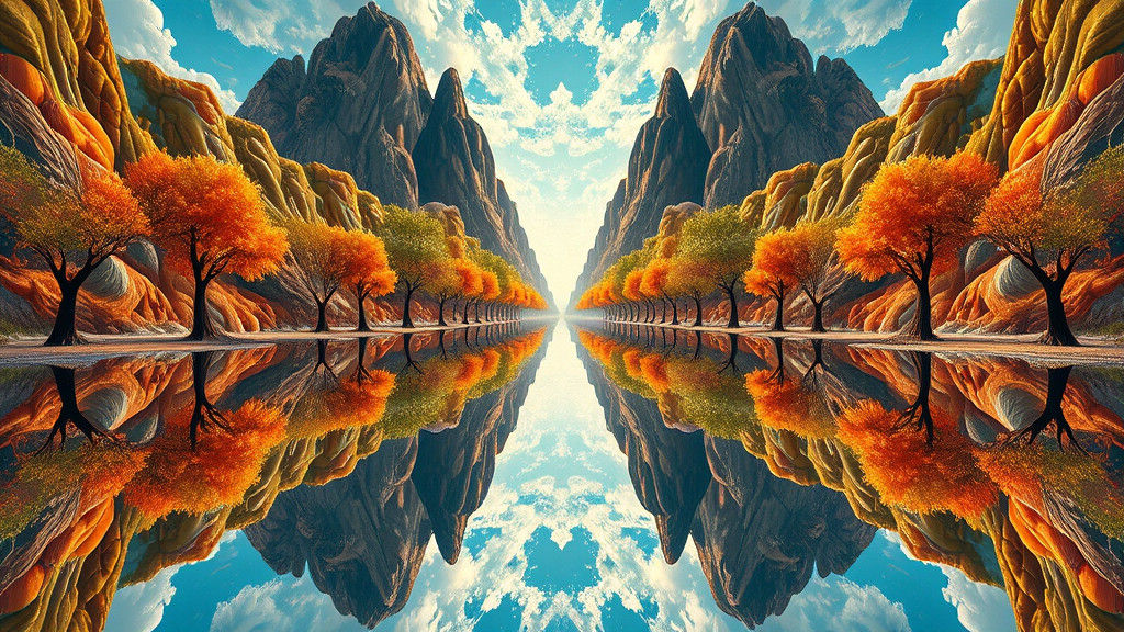 Surreal Mirrored Landscape Inspired by M.C. Escher