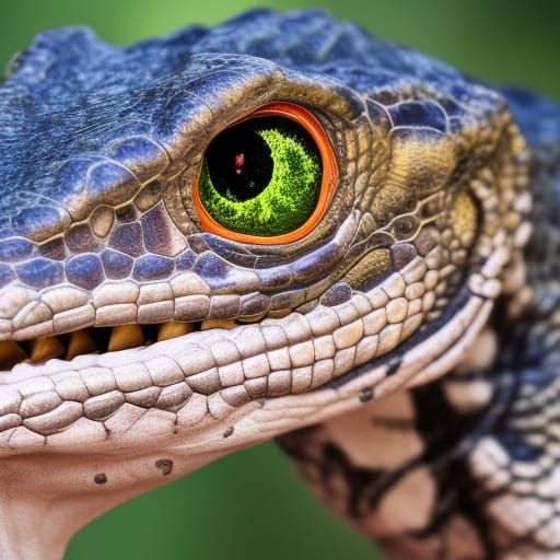 Reptilian Creature in Red and Yellow: Sharp Focus