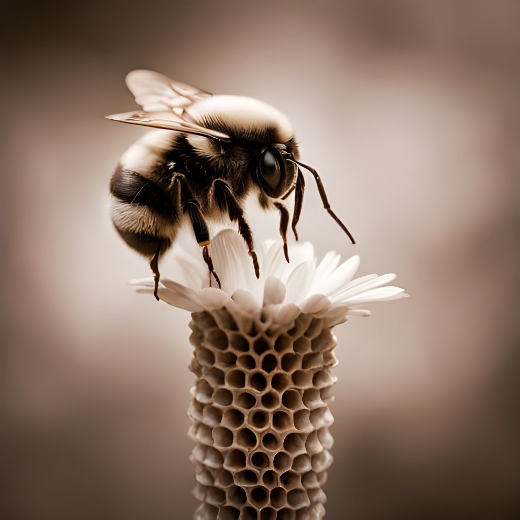 Bumblebee on Honeycomb in Sepia Tone Photo
