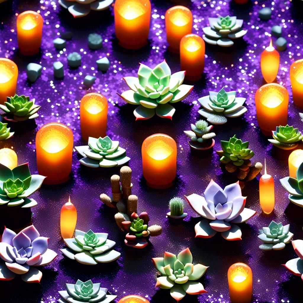 Zen Botanical Still Life with Crystals in Pixel Art