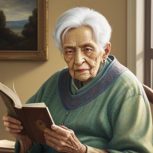 Elderly Reader in Vibrant Oil Painting Style
