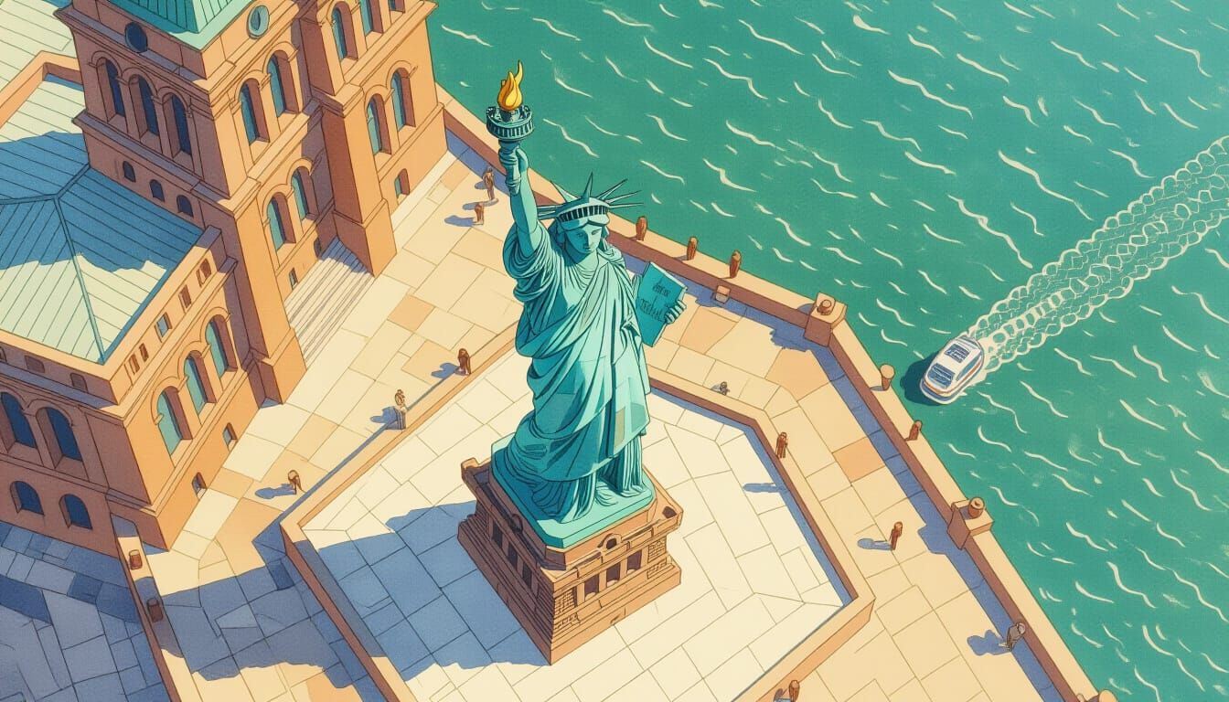 bird's eye view of the statue of liberty