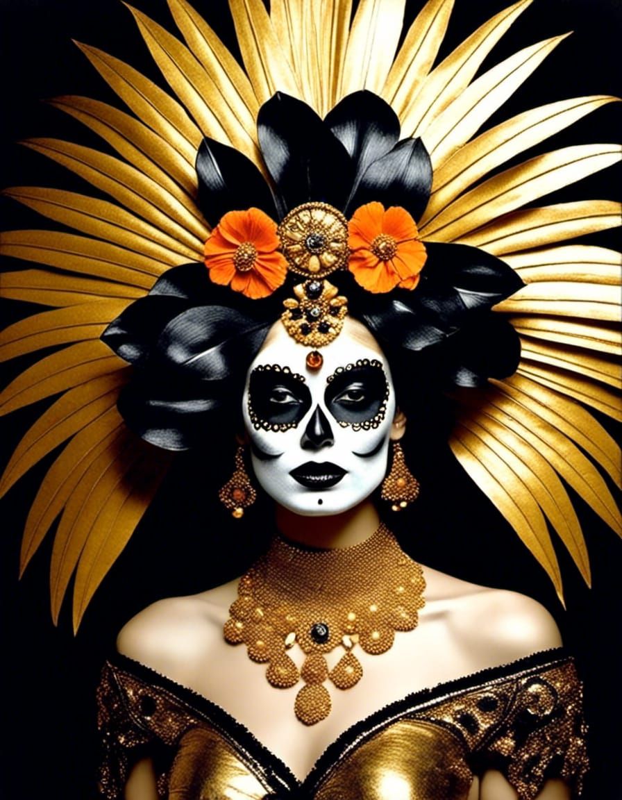 Psychedelic Dia de los Muertos Woman in Gold