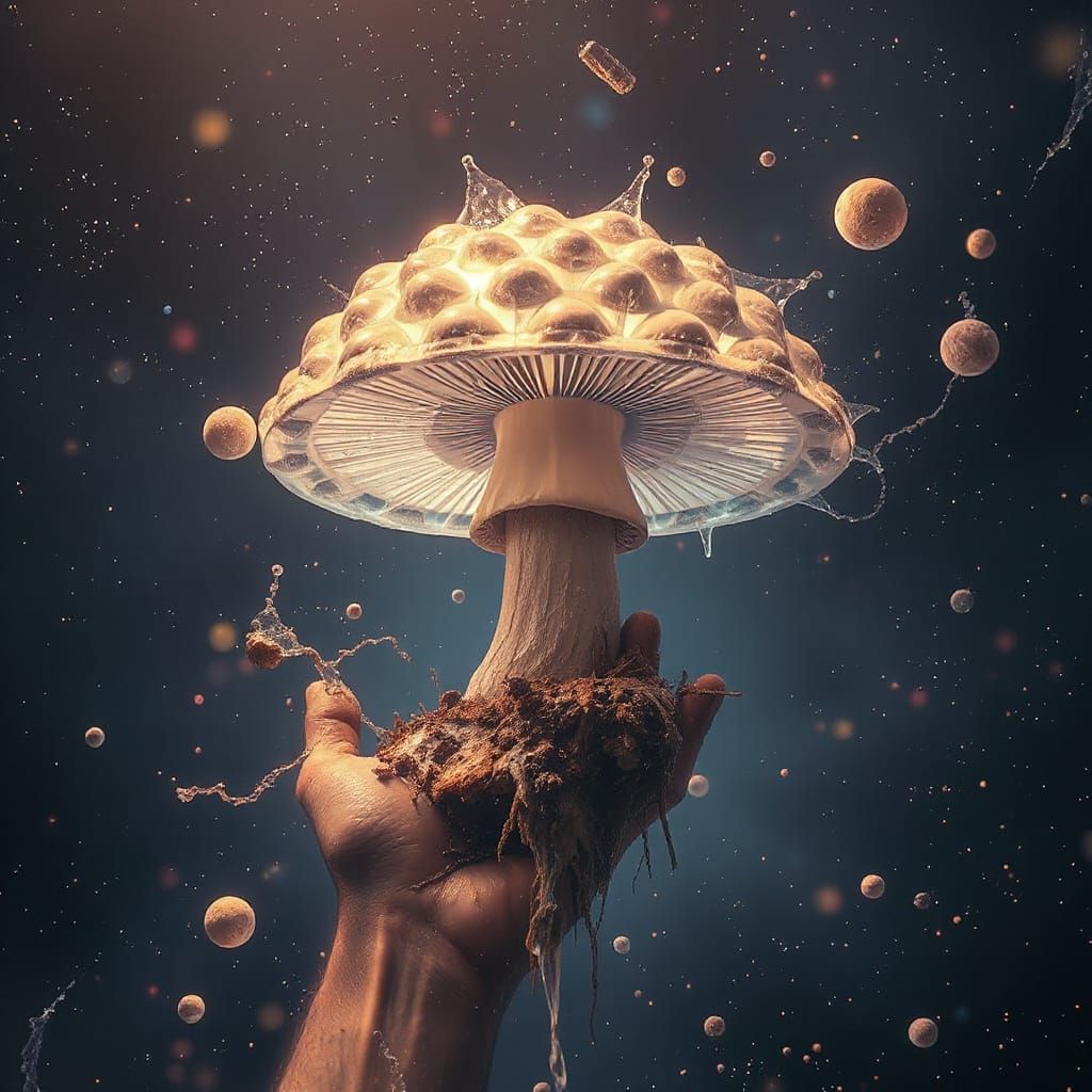 Surreal Space Fungus in Hyperrealistic Splash Art
