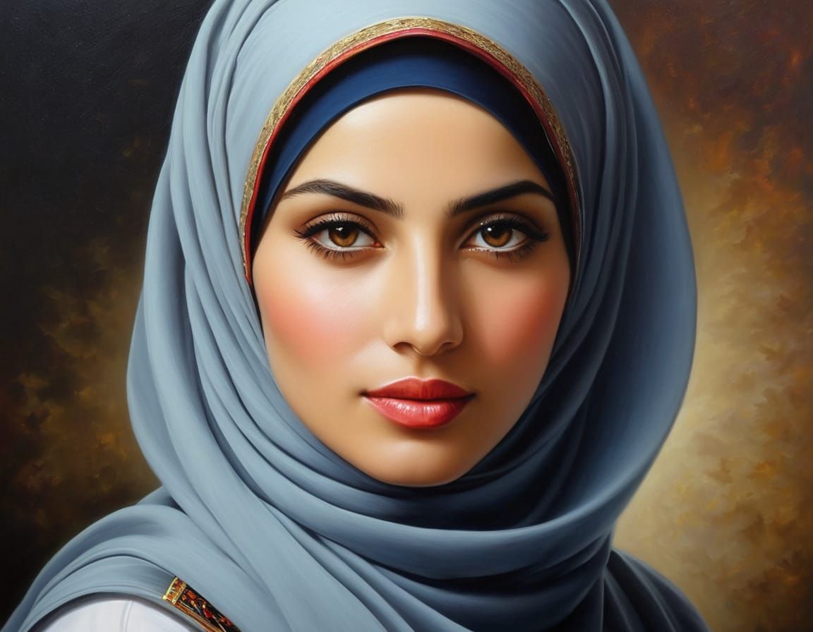 Elegant Hijabi Woman in Detailed Oil Painting