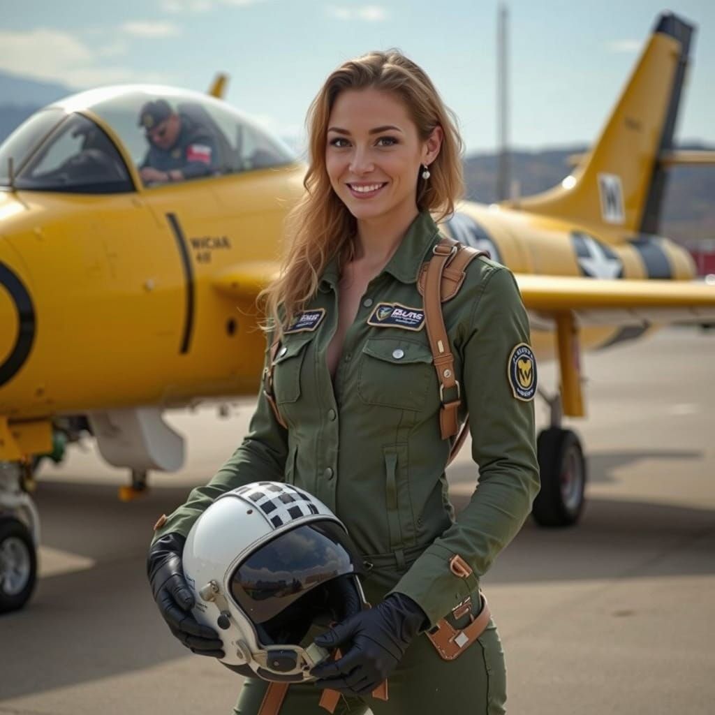 Vintage Aviation Pin-up with Lockheed F-80 and Confident Fem...