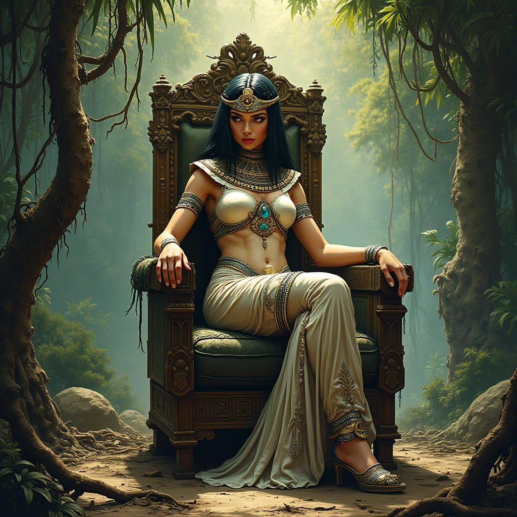 Robot Cleopatra in Jungle Temple, Comic Book Style