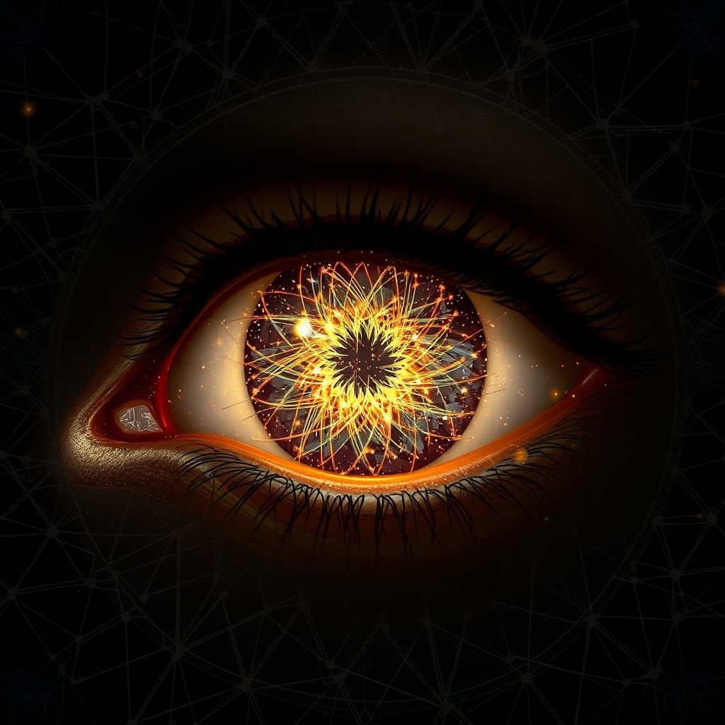 Mesmerizing Eye with Golden Sparks and Crystalline Layers