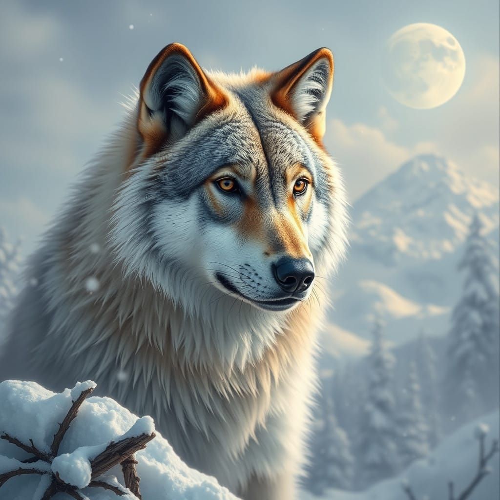 Wolf in Mystical Snowy Realm