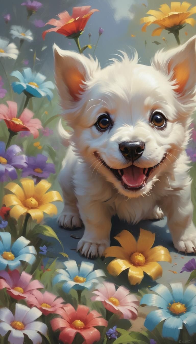Sinister Puppy Portrait in Painterly Style