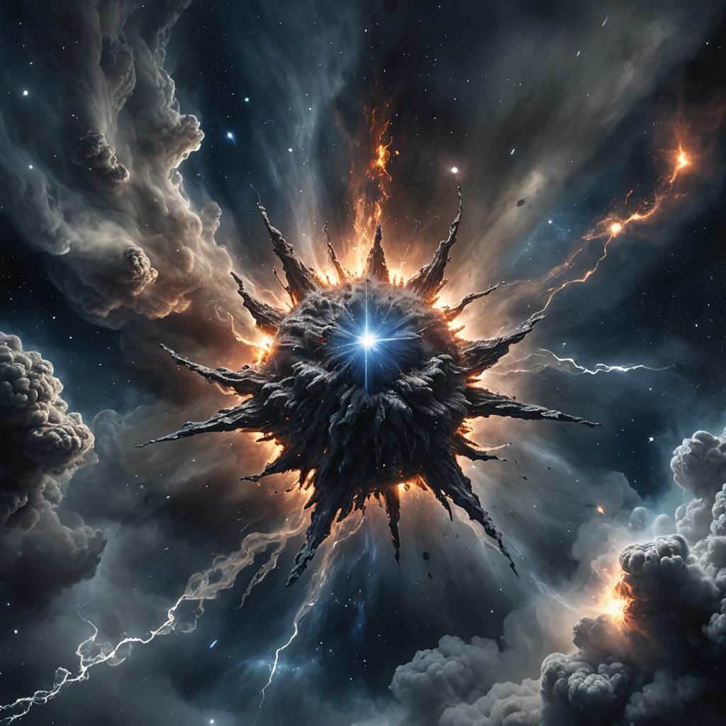 Dying Star Emitting Ash Energy in Dark Fantasy Art