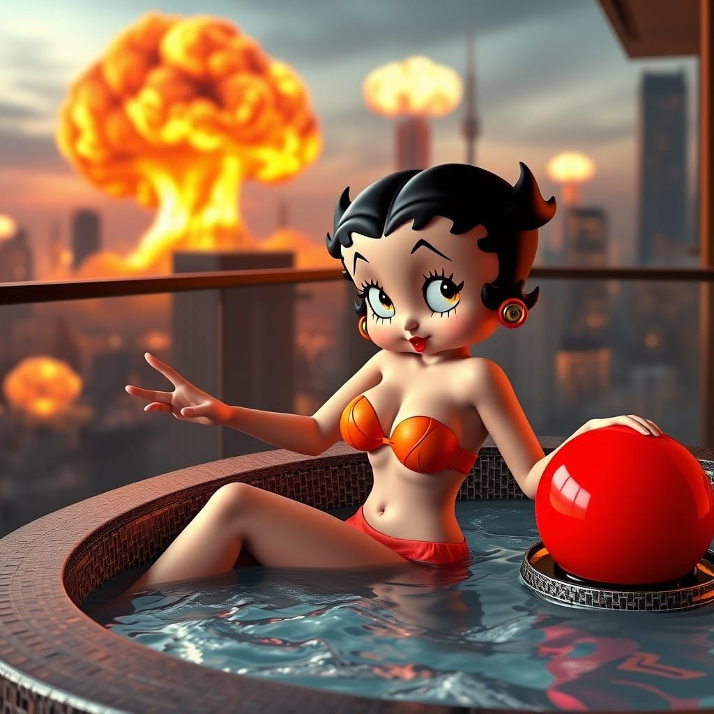 Betty Boop in Luxury Jacuzzi Amidst Atomic Explosions