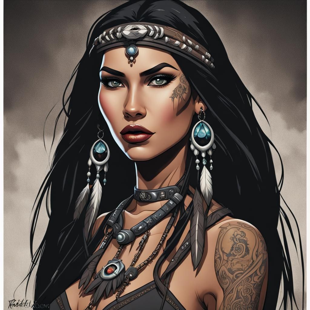 Heavy Metal Native American Princess in Dark Concert