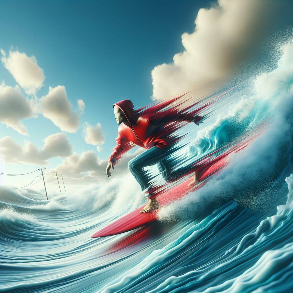 Surfer Rides White Wave with Motion Blur