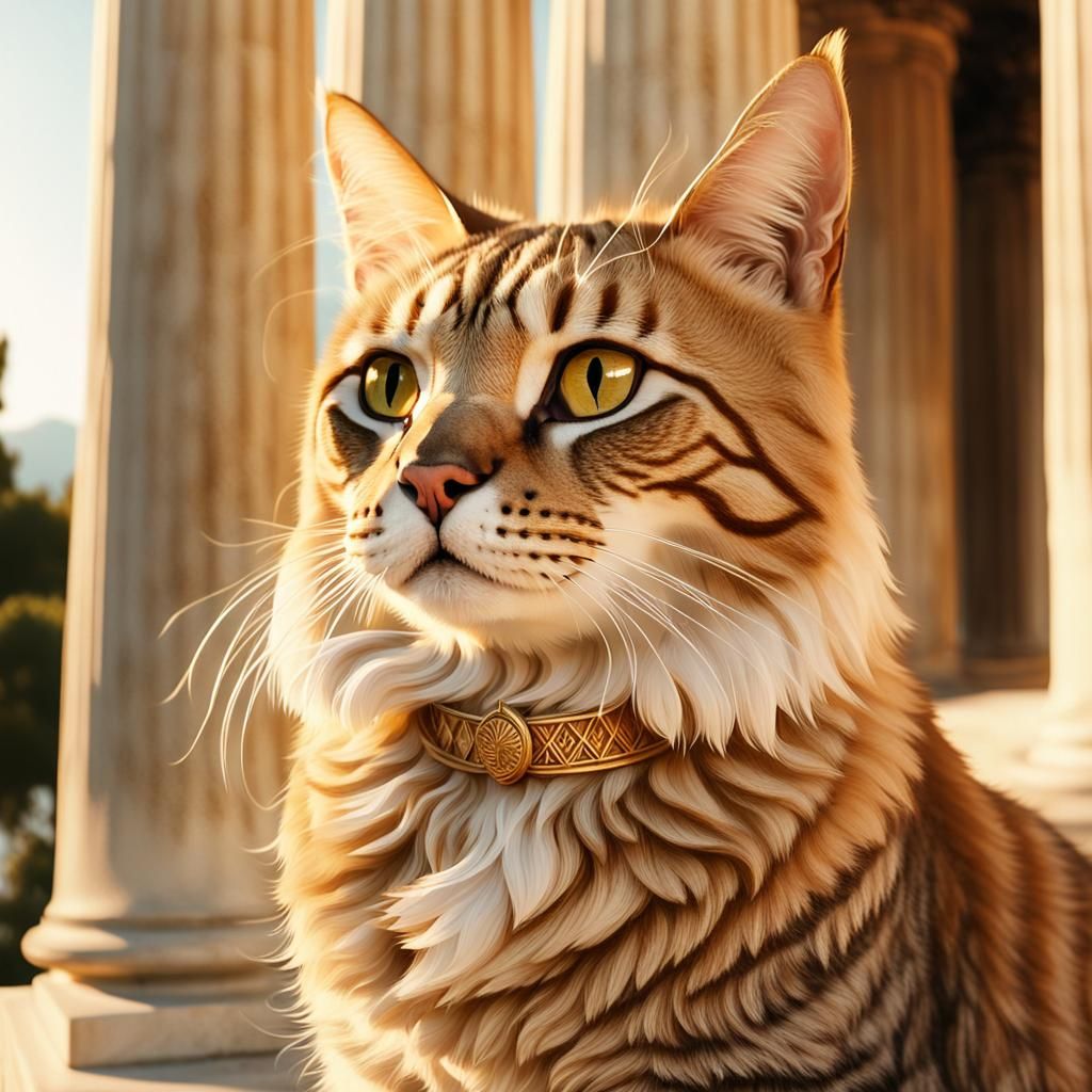 Regal Cat as Zeus in Ancient Temple