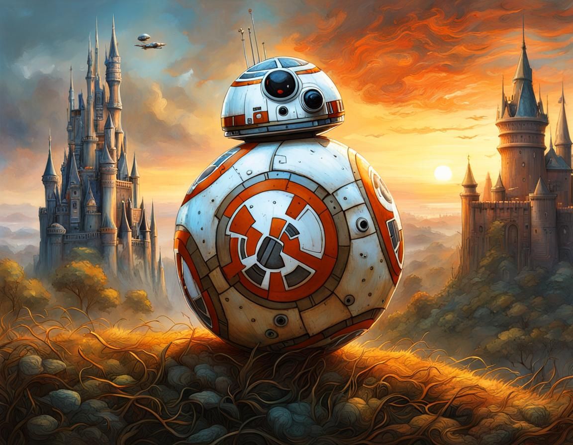 BB8 and Castle, Detailed Hyperrealistic Art