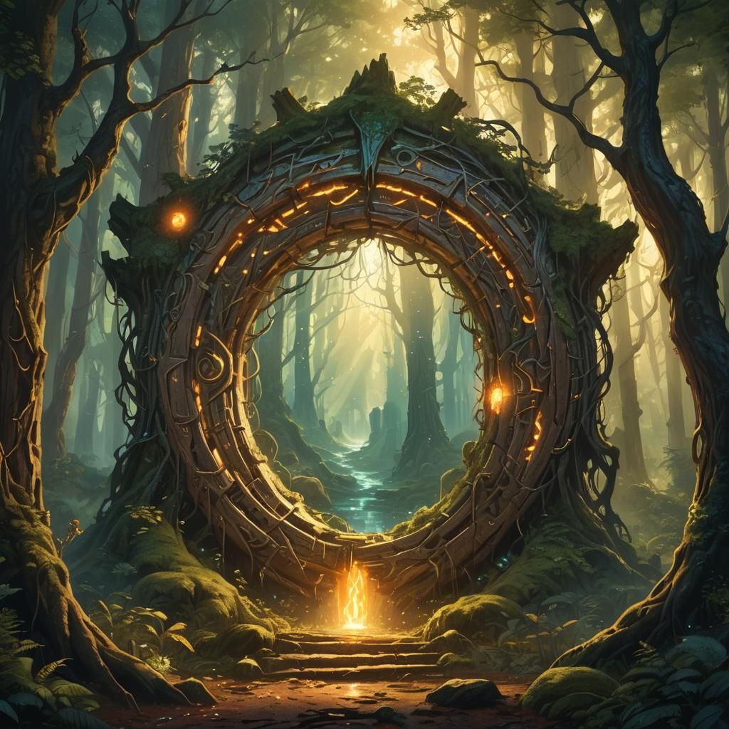 Glowing Portal in Mystical Forest: Fantasy Art