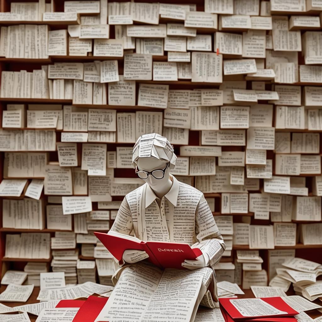 Paper Figurine Reading Book on Bookshelf