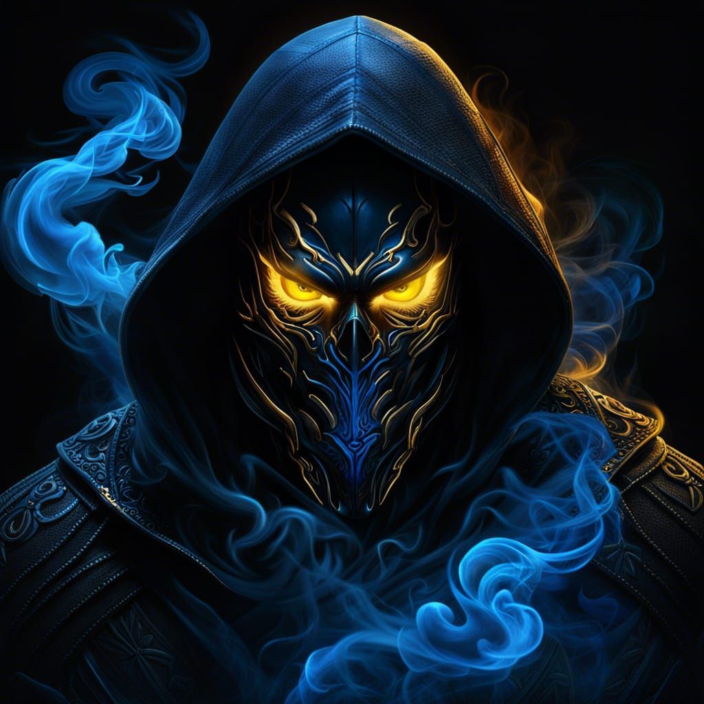 Smokey Hooded Figure with Glowing Eyes