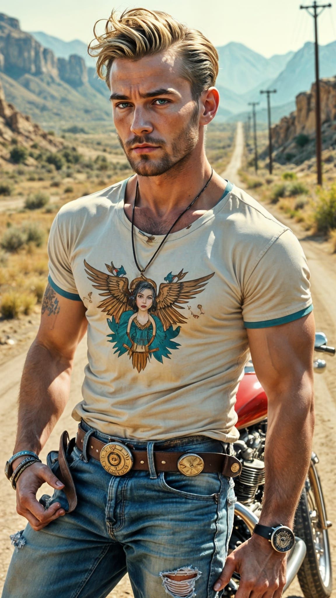 Nostalgic Biker on Dusty Road in Retro Style